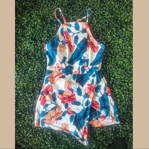 Peppermayo Blue & Coral Floral Romper - Size S